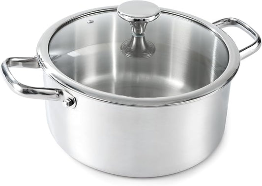 6QT Stock Pot, 316L Stainless Steel Stockpot with Lid, Professional Multi-Use Soup & Pasta Cooking Pot, Oven, Gas and Dishwasher Safe