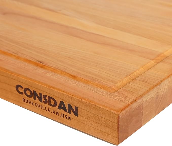 Solid Cherry Wood Cutting Board for Kitchen, USA Grown Hardwood, 16 x 12, with Invisible Inner Handle, Prefinished with Food-Grade Oil, Suitable for Kitchen Edge Grain, 1-1/2" Thick