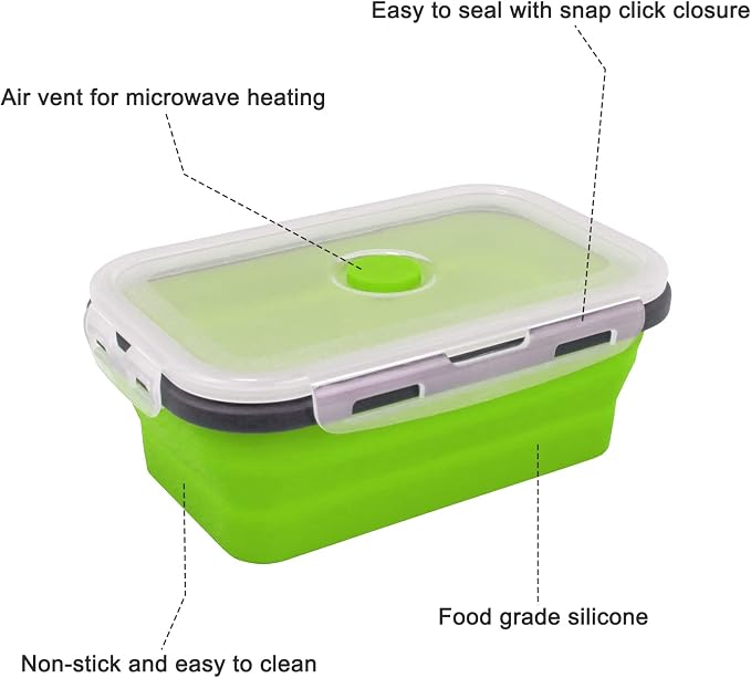 Guyuyii 4 Pack Collapsible Food Storage Containers with Lids | 4 Size Food-Grade Silicone for RV, Camping, Meal Prep, Small Kitchen | Stackable Design, Microwave/Freezer/Dishwasher Safe