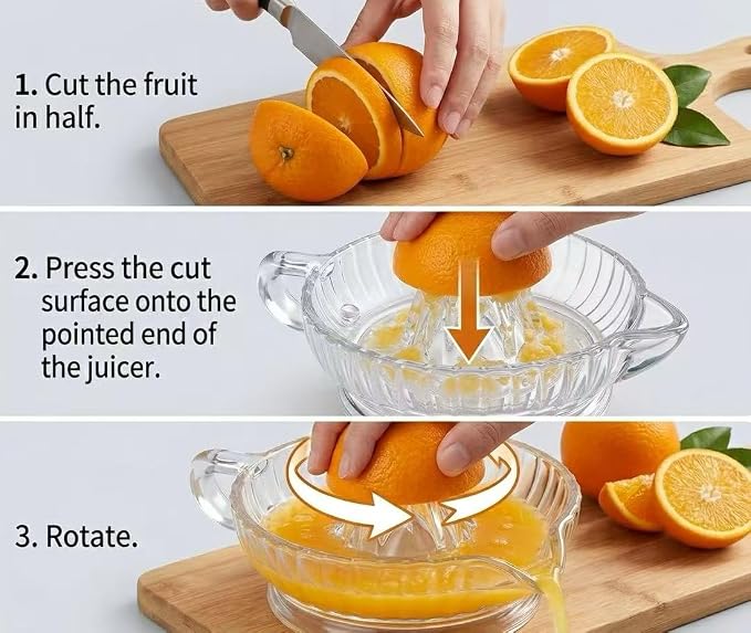Glass Lemon Squeezer Citrus Juicer Reamer | Heavyweight Glass Orange Lime Juicer with Handle & Pour Spout, Dishwasher Safe for Fresh Juice, Cocktails & Cooking