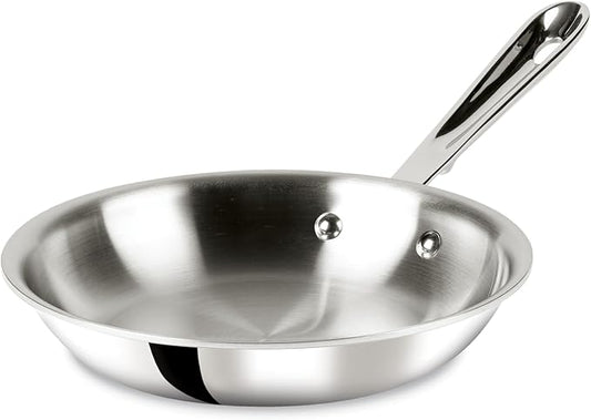 All-Clad D3 3-Ply Stainless Steel Fry Pan 8 Inch Induction Oven Broiler Safe 600F Pots and Pans, Cookware Silver