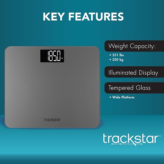 trackstar Wide-Platform Silver Digital Weight Scale | 550 lb Weight Capacity | trackstar Monitoring App | Bluetooth iOS & Android Compatible | Measure, Track, and Share Results