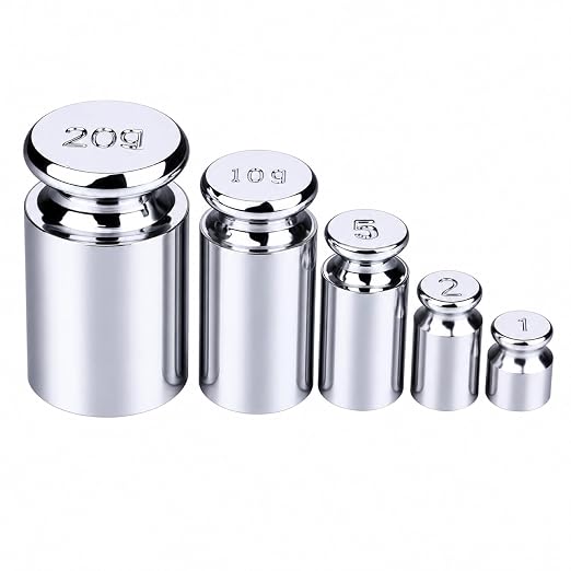 I-MART Calibration Weights Set 1g 2g 5g 10g 20g, M1 Grade Chrome-Plated Steel Small Weights for Digital Scale Calibration, Kitchen Pocket Postal and Craft Use, 5 Piece Gram Set
