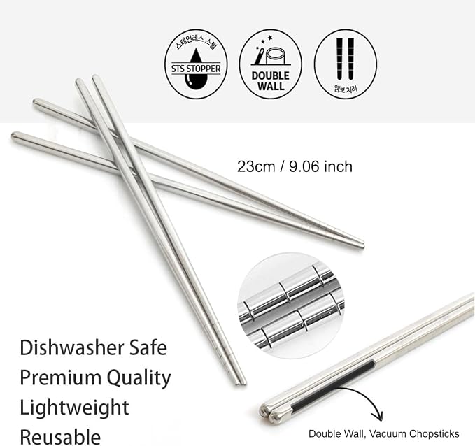 Vacuum Chopsticks 10 Pairs For Asian Party Korean Restaurants Reusable Dishwasher Safe Lightweight Stainless Steel Chopsticks Non-Slip