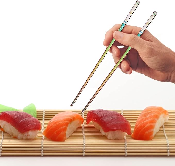 5 PaIrs Color 316 Stainless Steel 18/10 Reusable Chopsticks Set With Case Rainbow Multicolor Non-Slip Chopsticks Black Purple Gold Colored Blue For Dining Sushi Noodle Hot Pot,Dishwasher Safe