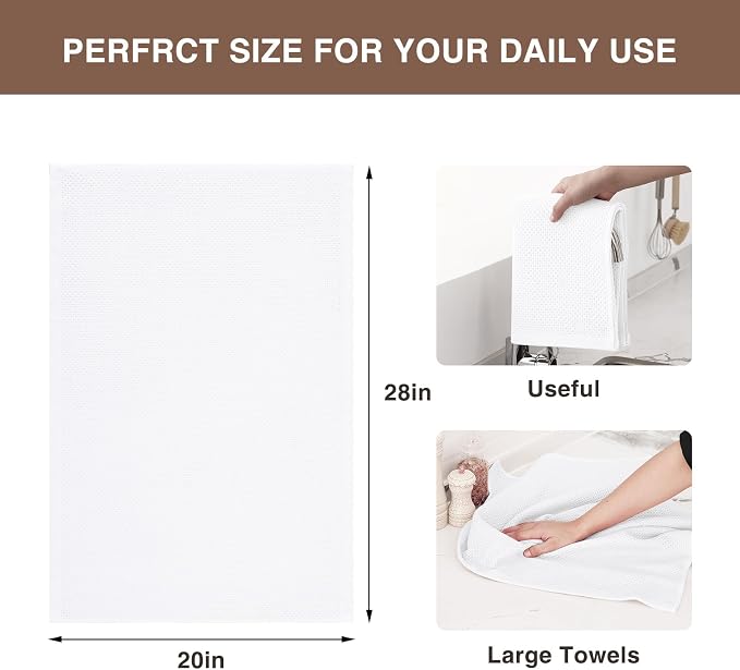 Homaxy 100% Cotton Oversized Waffle Weave Kitchen Towels, 5-Pack, White | 20 x 28 Inches, Ultra Soft Absorbent Dish Towels, Quick Drying Large Cleaning Towels