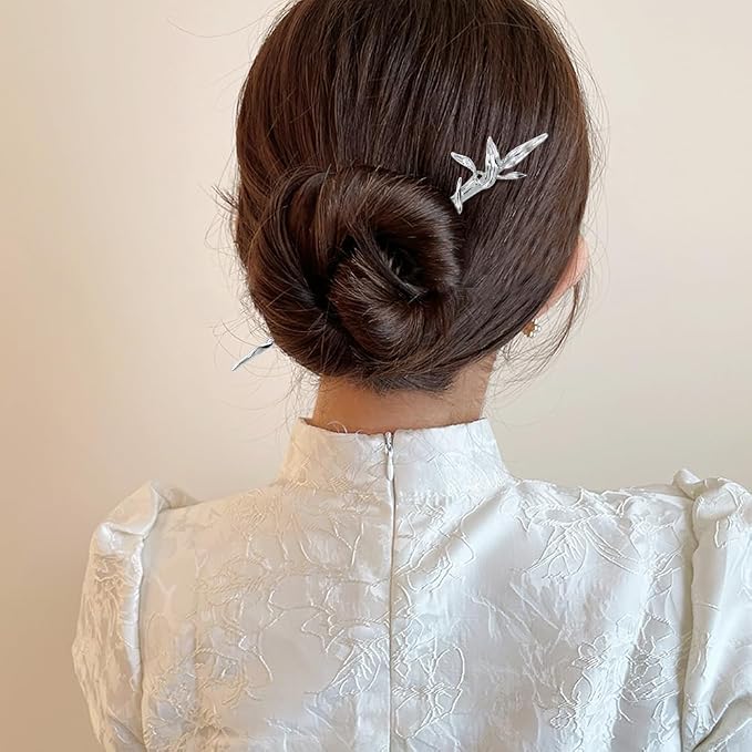 Lawie 10 Pack Silver Metal Hair Sticks Chopsticks Hair Pins Chinese Asian Hanfu Decorative Long Retro Hair Clips Snakes Swords Butterfly Jade Stone Vintage Hair Accessories for Women Girls