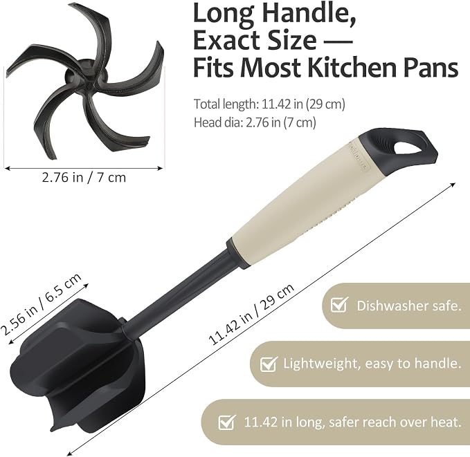 Ourokhome Meat Chopper and Potato Masher, Heat Resistant Nylon Ground Beef Smasher for Hamburger, 5 Curved Blades Nonstick Safe Mixer & Stirrer, Practical Kitchen Gadgets, Almond