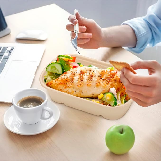 100 Pack 23 Oz Disposable Meal Prep Containers with Lids, Rectangle Paper Bowls with Lids for Salad,Leftovers, Leak-proof To Go Food Box Cardboard Lunch Box Compostable Take Out Food Containers