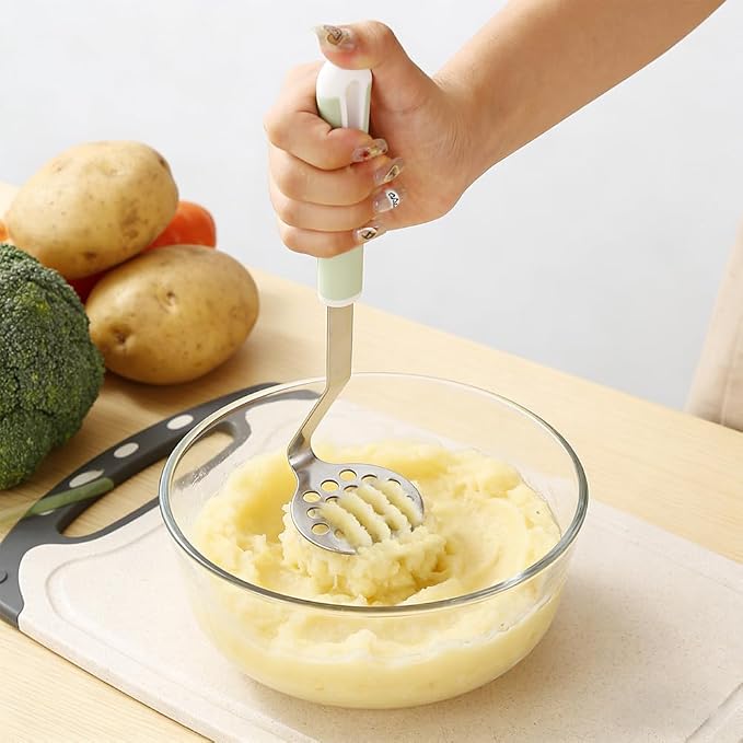 Stainless Steel Meat Chopper with Potato Masher, Kitchen Gadgets 4-Blade Ground Beef Chopper Potato Masher Hamburger Smasher Tool for Meat Vegetables Avocado Potatoes Beans(COLOR:Silver)
