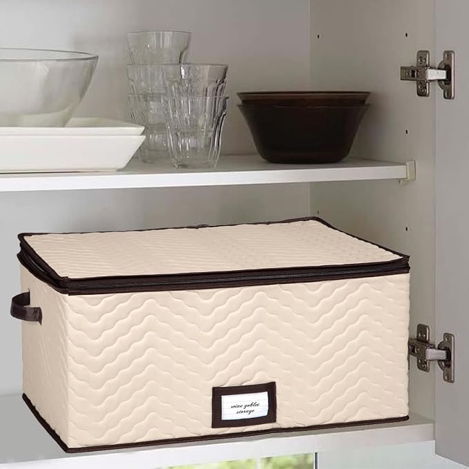 Wine Glass Storage Box with Dividers, Holds 12 Glasses up to 4.25" Wide | Stemware Storage Case, Protects Fine China, Durable Quilted Microfiber, Carry Handles, Ideal for Red Wine Glass