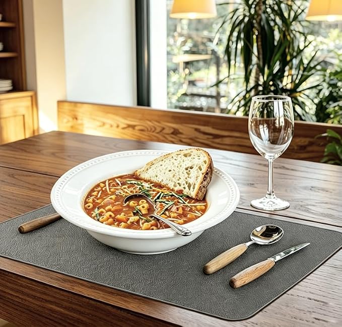 Kamehame Silicone Placemats, Placemats for Dining Table Set of 2 Non-Slip Table Mats 17.5 x 11.4 inch with Raised Edges - Dark Gray