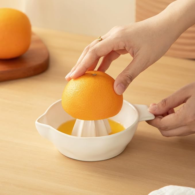 Ceramic Lemon Juicer Reamer Manual Citrus Lime Hand Squeezer Bowl Handheld | with Handle and Pour Spout, Easy to Use and Clean, Dishwasher Safe