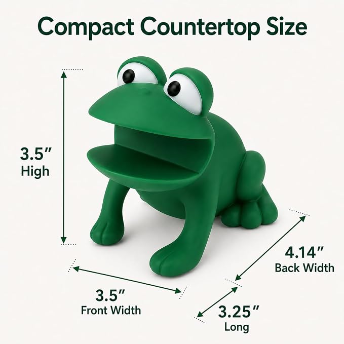 Dependable Industries inc. Essentials Frog Sponge Holder with Dual-Sided Sponge, Green Animal Shape Kitchen Sink Sponge Caddy, Cute Plastic Dish Sponge Organizer, Novelty Countertop Decor Gift