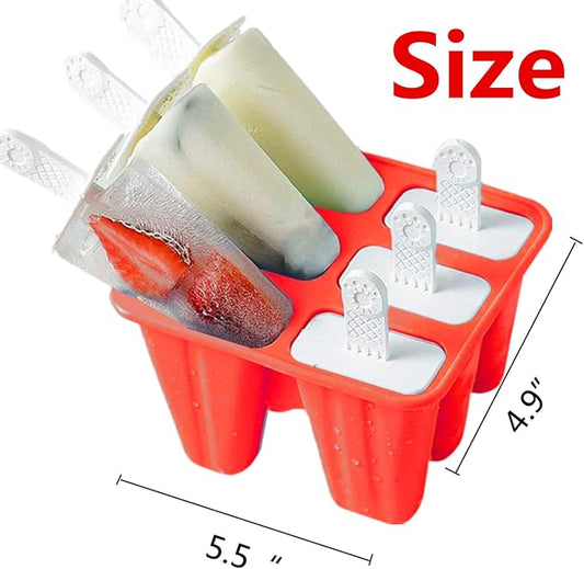 Popsicle Molds ，6 Pieces Silicone Ice Pop Models Popsicle Models Reusable Easy Release Ice Pop Maker (Red)