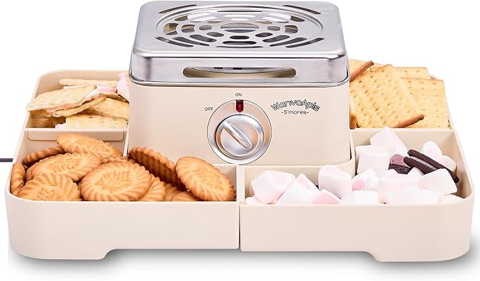 Electric Smores Maker - Indoor Smores Kit with 4 Detachable Trays, 4 Stainless Steel Forks - Flameless Smores Maker Tabletop Indoor Kit (White)
