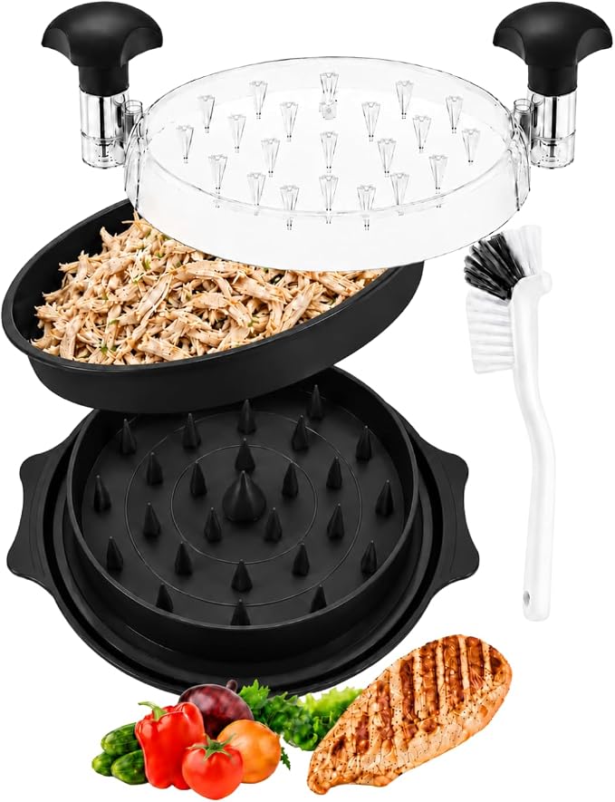Large Chicken Shredder Tool Twist BPA Free Food Grade Material | Manual Meat Shredder Twist for Shredding, Chicken Breast Shredder Tool with Cleaning Brush, Ergonomic Handles, Non Slip Base