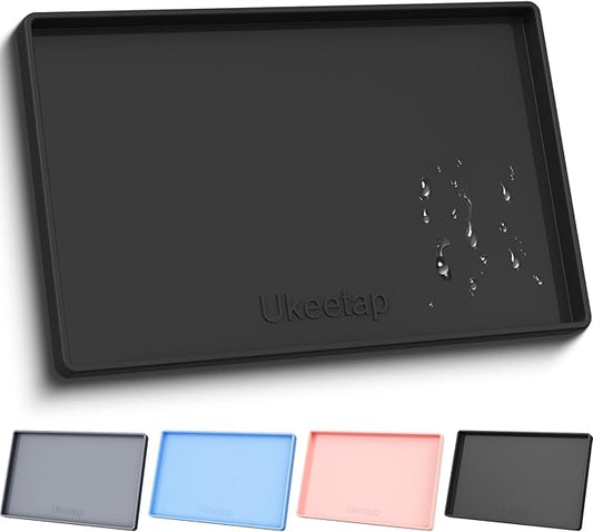 ukeetap 34" x 22" Extra Thick Silicone Mat Waterproof with Raised Edge, Under Sink Mat for Kitchen & Bathroom, Kitchen Cabinet Liner, Multi-Purpose for Storage & Protection, Black