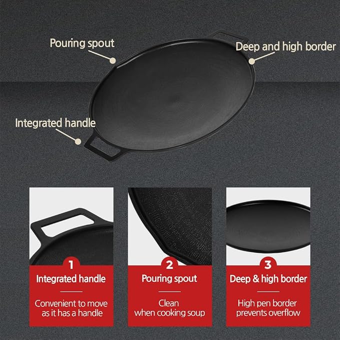 Korean BBQ 1 IH Griddle Grill Pan with Bag, Nonstick Coating, All Stove(Gas, Electric & Induction), Indoor Outdoor Griddle(12in)