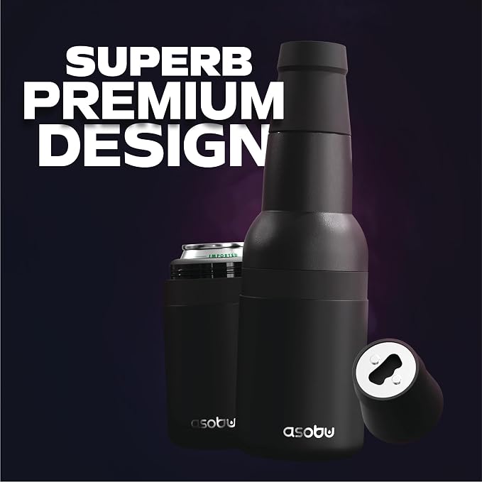 Asobu Frosty Beer Holder,2 Go Vacuum Insulated Double Walled Stainless Steel Beer Can and Bottle Cooler with Beer Opener, Bpa Free, Fits Standard 12oz, Ice Cold for Hours, Great Gift for Beer Lovers