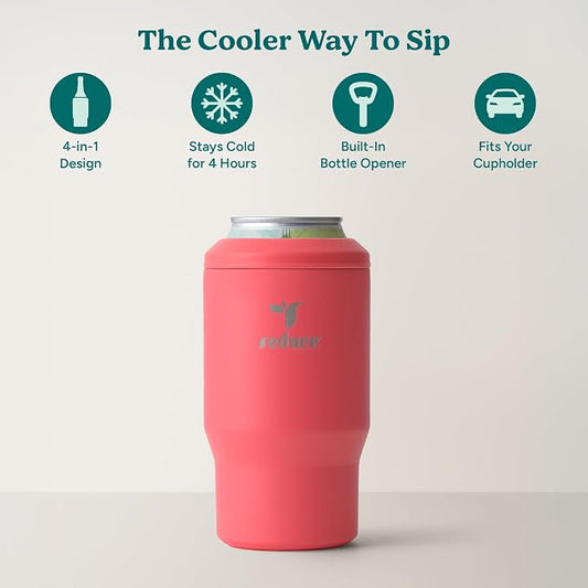 Reduce 4-in-1 Drink Cooler - Versatile Can & Bottle Holder with Vacuum Insulation - Keeps Drinks Cold Up to 4 Hours - Includes Bottle Opener - Fits Cupholders & Dishwasher Safe - 14oz - Daiquiri