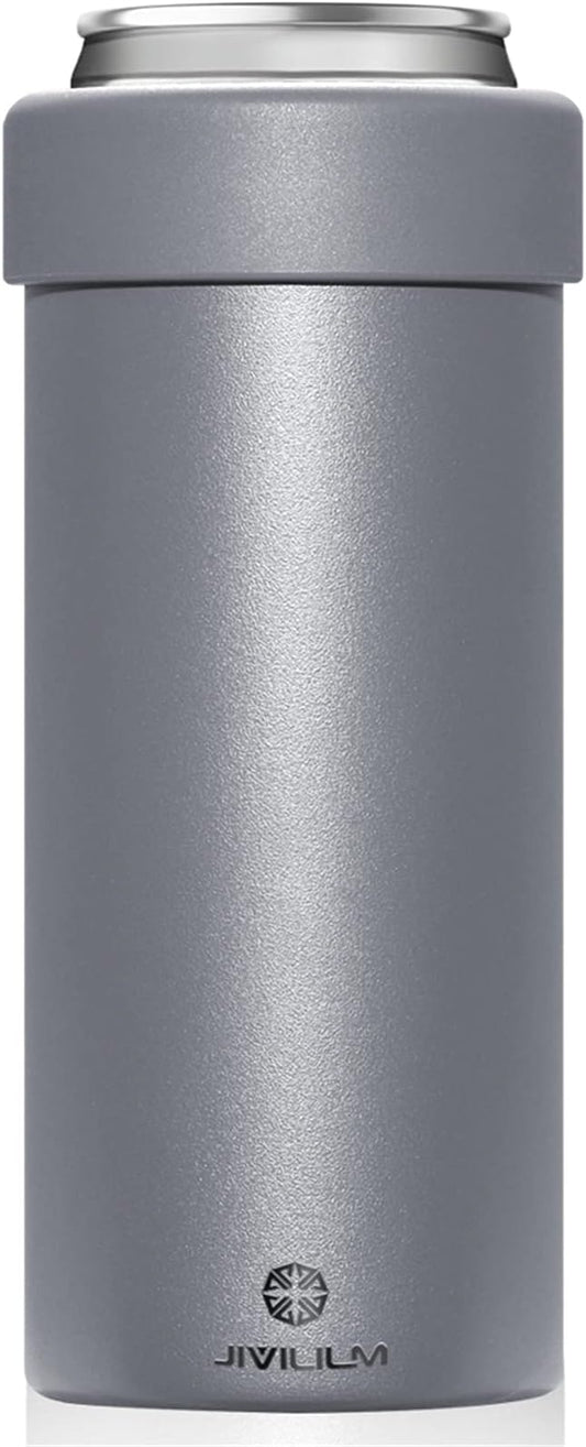 12 oz. Slim Can Cooler Insulated (Gray) | Stainless Steel 12oz. Skinny Drink Holder for Soda, Hard Seltzer, Beer and Energy Drinks