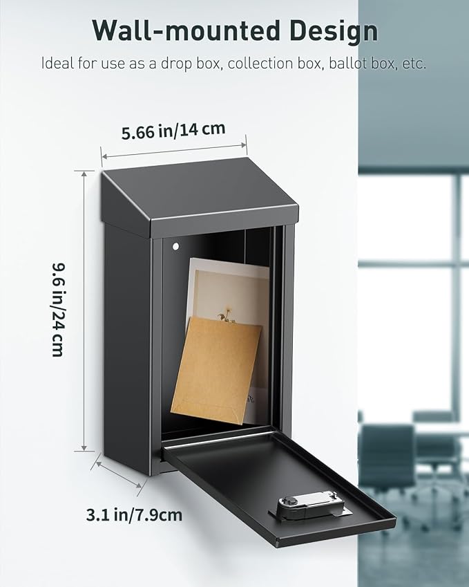 Uniclife Cash Box with Combination Lock, Wall Mounted Mailbox for Outside | Black Code Lock Box, Metal Donation Box with Top Slot, Suggestion Box for Office and Business