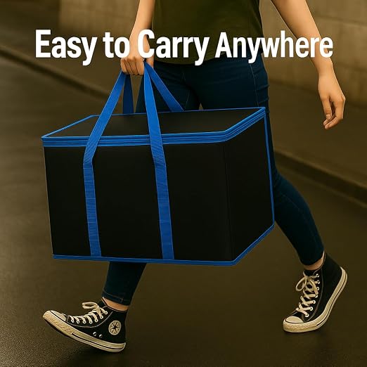 musbus XL-Large Insulated Grocery Shopping Bags, Black, Reusable Bag,Thermal Zipper,Collapsible,Tote,Cooler,BLACK BLUE