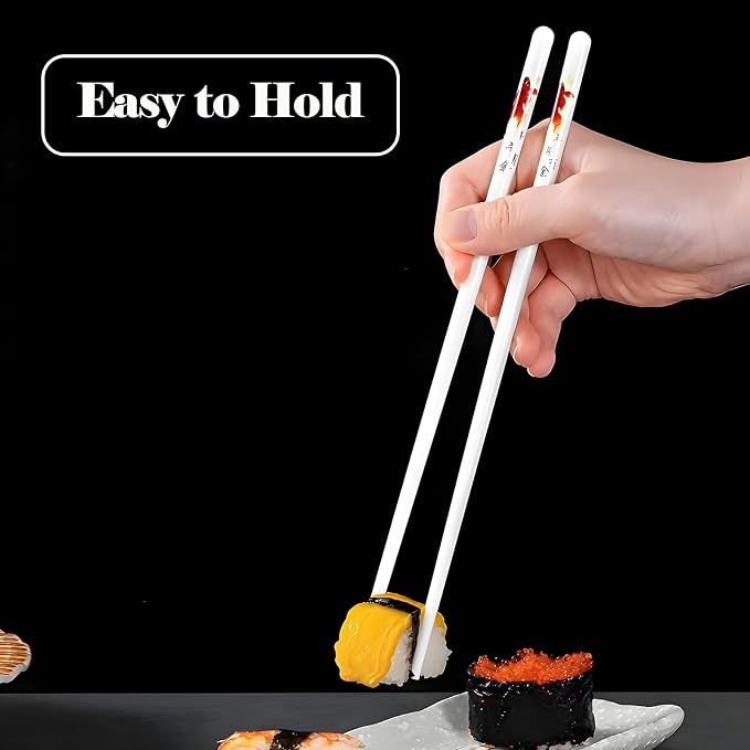 Ceramic Chopsticks Reusable,5 Pairs Porcelain Chop sticks,Red Fish,9.7'' | Easy to Clean,Dishwasher Safe,Heat Resistant,with a Gift case,Cooking Chopsticks,High-grade Bone China Porcelain