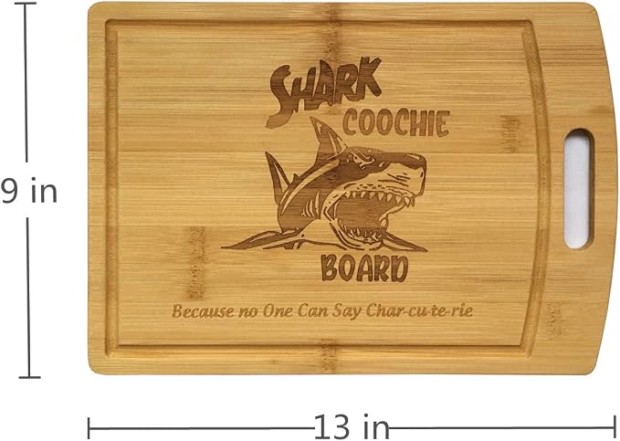 Shark Coochie Charcuterie Boards/Bamboo Cutting Board/With Juice Grooves/Laser Engraved Pattern/Charcuterie Board (13x9 in)