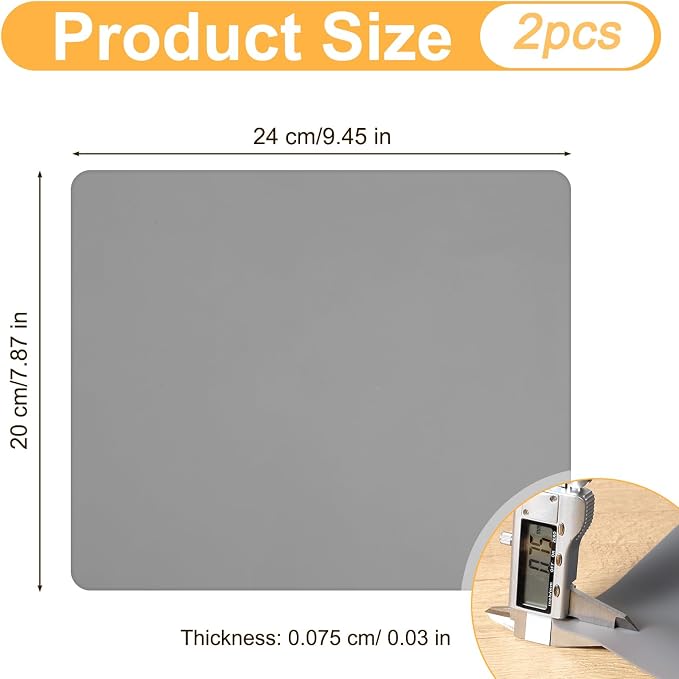 2pcs Silicone Mat for Crafts, 9.45 X 7.87 In Silicone Mat for Kitchen Counter, Heat Resistant Non-Slip Counter top Protector, Placemat, Baking (Dark Gray)