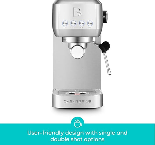 CASABREWS 3700 Essential Espresso Machine 20 Bar, Stainless Steel Cappuccino & Latte Machine with Steam Frother for Home, 43.9oz Water Tank, Silver