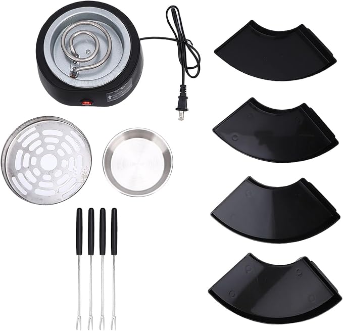 2 in 1 Electric Smores Maker Fondue Pot, Indoor Tabletop Marshmallow Roaster with 4 Roasting Forks 4 Detachable Trays, Enjoy Golden Toasted Marshmallows Anytime Without (US Plug 110V)