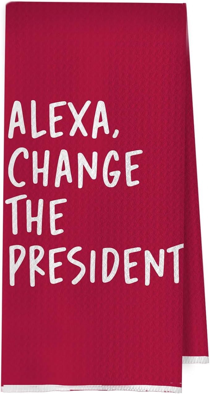 Funny Political Kitchen Towels - Change The President Waffle Weave Dish Towels, Funny Kitchen Bathroom Decor, House Warming Gifts, Changing Towel, 16×24 Inches- Red