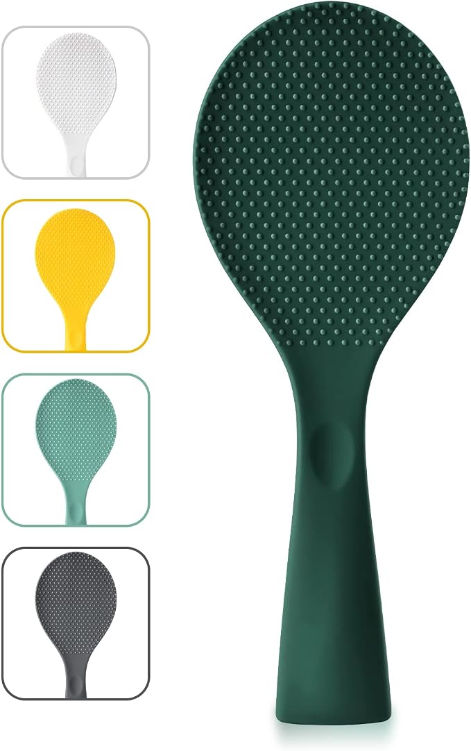 Silicone Standing Rice Spatula, Heat Resistant Rice Cooker Paddle, Serving Spoon (Rich Green)