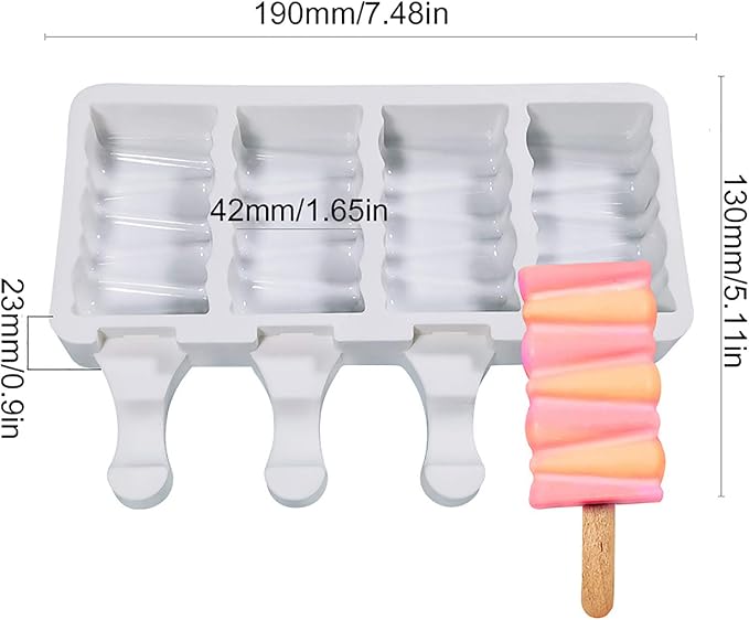 Vilihkc 2 Pack Popsicle Molds 4 Cavities Homemade Silicone Popsicle Molds for Kids Ice Pop Molds with 50 Wooden Sticks for DIY Ice Popsicle