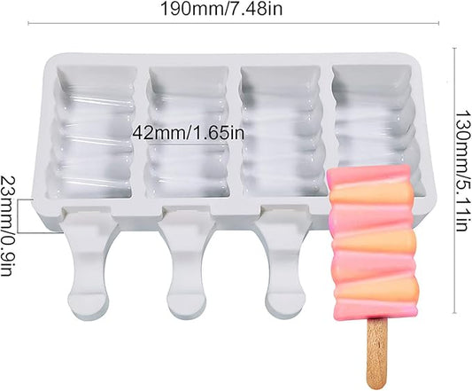 Vilihkc 2 Pack Popsicle Molds 4 Cavities Homemade Silicone Popsicle Molds for Kids Ice Pop Molds with 50 Wooden Sticks for DIY Ice Popsicle