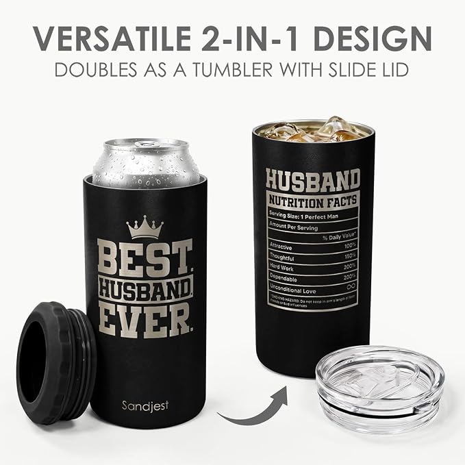 Gift for Husband Can Cooler Stainless Steel 12oz, Insulated Tumbler for Men, Travel Cans Koozie, Gifts for Birthday, Christmas