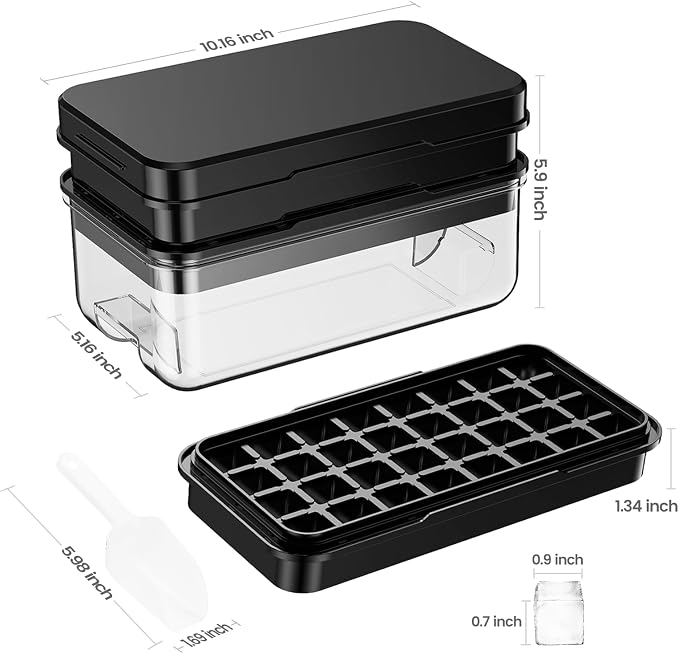 1.0" Ice Cube Trays for Freezer, PHINOX Ice Tray, 2-Tier(32Cubes/Tier)Black
