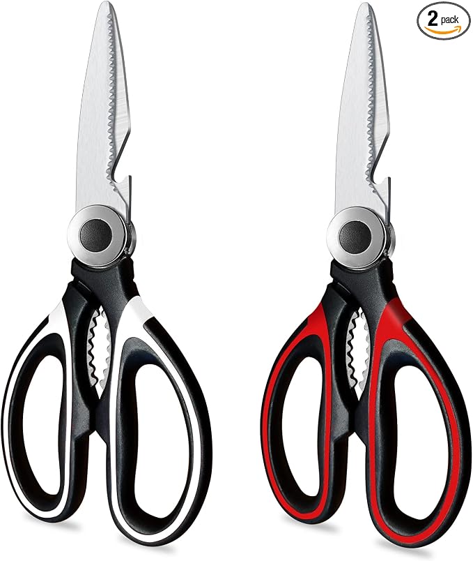 Kitchen Scissors 2 Pack Shears All Purpose Heavy Duty Sharp for Food | Multipurpose, Utility Sharp, Dishwasher Safe, For Poultry, Meat, Vegetable