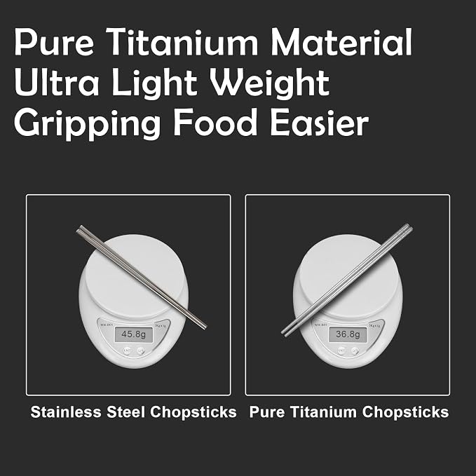 Titanium Chopsticks, 2 Pairs Metal Chopsticks Reusable Dishwasher Safe Japanese Korean Camping Chopstick 9 Inch Ultralight Pure Titanium for Home Travel Noodles and Sushi