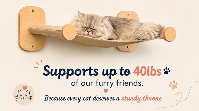 Cat Wall Shelves 6-in-1 Wall Mounted Cat Furniture with Perch & Hammock, Wooden Climbing Shelves with Scratching Post Pad, Space-Saving Climbing Tower for Indoor Cats