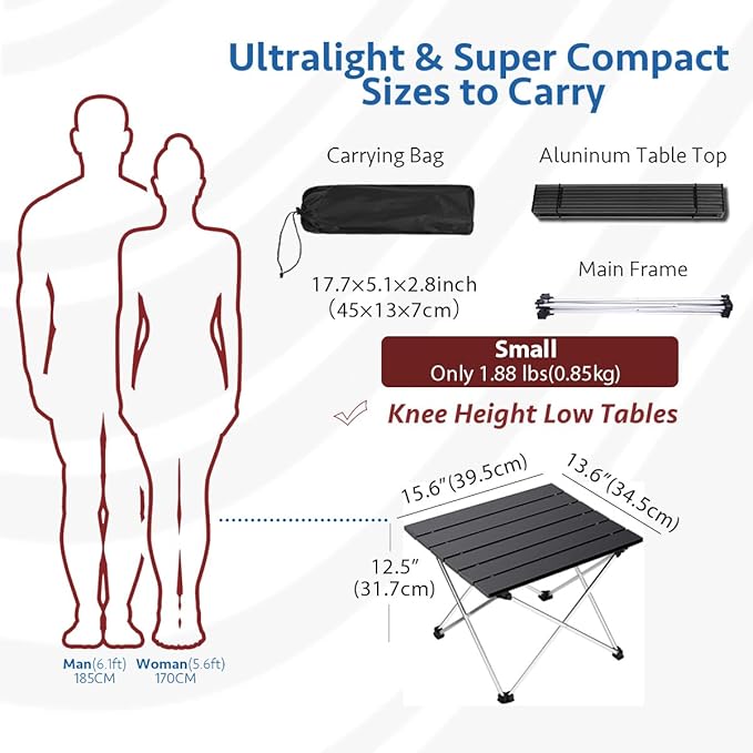 Grope Portable Camping Table,Aluminum Folding Beach Table (Black-S) | Portable & Easy to Carry, With Carry Bag for Camping, Prefect for Outdoor, Picnic, BBQ, Cooking, Festival, Beach, Home Use