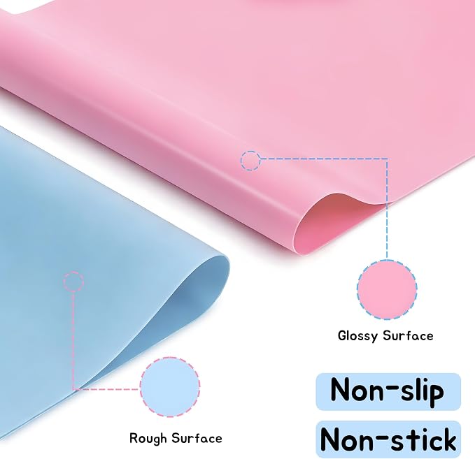 PABUSIOR Small Silicone Craft Mats 8"x 9.5": Heat Resistant Non-Slip | Nonstick Silicone Sheets 2 Blue & 2 Pink 4 Pcs - Silicone Pad for Epoxy Resin Glitter Slime Jewelry Nail Art DIY Projects