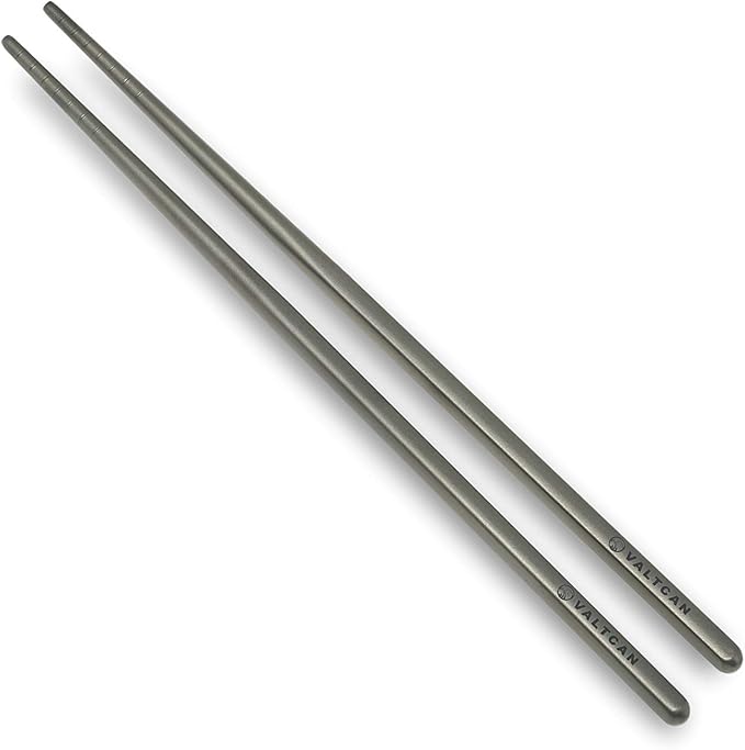 Valtcan Titanium Chopsticks 9 inch 27g Ultralight - Grooved Tips, Zero Metallic Taste, Squared Anti-Roll Ends, Reusable Sushi Noodle Ramen Chopstick, Dishwasher Safe, Carry Bag, Camping Lunch