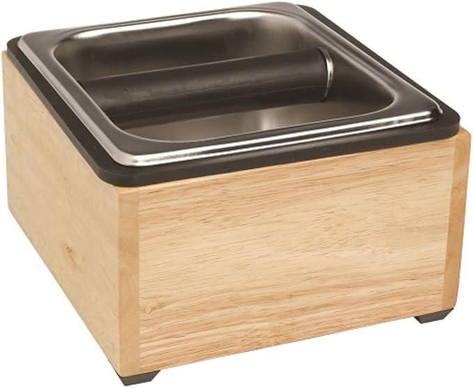 Rattleware Stainless Steel Knock Box with Maple Holder Espresso Knock Bin