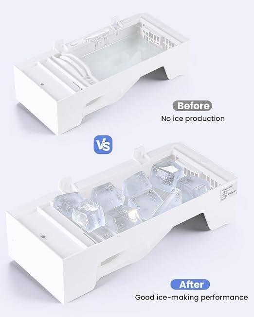 Upgraded Ice Maker Assembly W11700250 W11359448 W11546935 W11633658, Compatible with Whirlpool Kenmore Amana Maytag Replaces AP7019172 - Set Water Supply to 110ml to Avoid Ice Clumping White