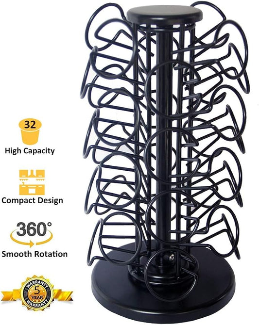 BLACKSMITH FAMILY Capacity of 32 Pods K Cup Holders,K Cup Holder, K Cups Holder,K Cup Carousel, Coffee Pods Holder Storage Organizer Stand,No Assembly Required,Black