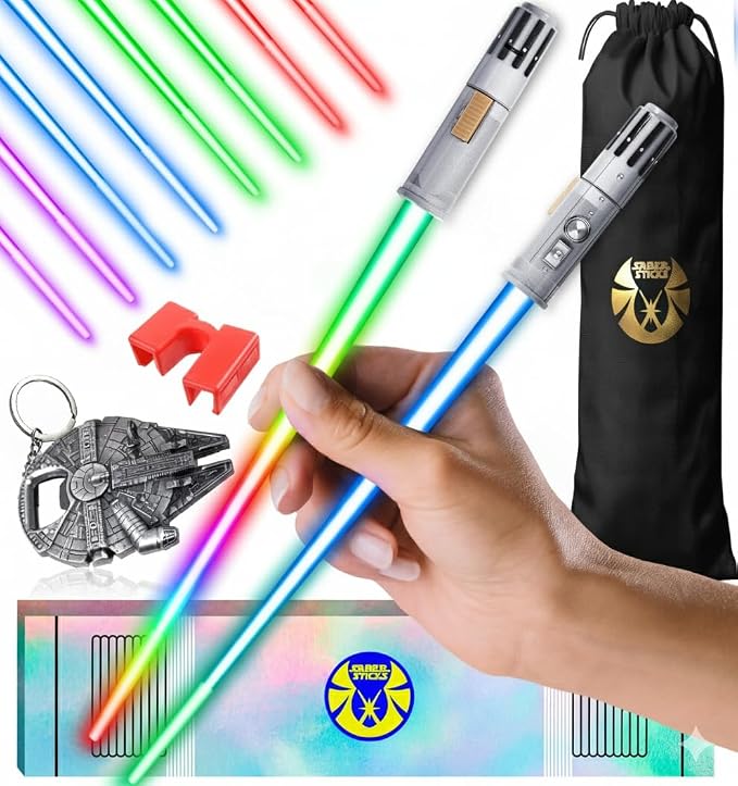 Lightsaber Chopsticks Light Up Star War Chopsticks Light Up Mini Light Saber Chopstick for Adults Cool Chopstick Light Saber Chop sticks Led Chop stick Jedi Chop sticks 12 Modes 1 PAIR