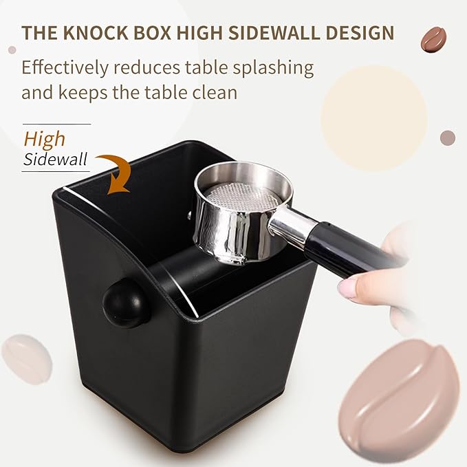 IAOSEN Knock Box Square High Sidewall Design Espresso Knock Box Tamping Mat Espresso Machine Accessories Set of 2 with Removable Knock Bar and Anti-Slip Base for Home Office Espresso Accessories